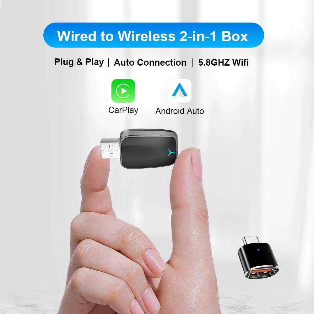 M34 2 in 1 AI Box Wireless Car Adapter for Upgrading Wired CarPlay / Android Auto to Wireless Comp