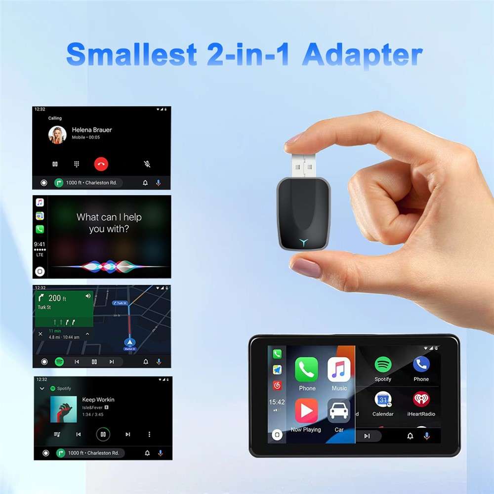 M34 2 in 1 AI Box Wireless Car Adapter for Upgrading Wired CarPlay / Android Auto to Wireless Comp