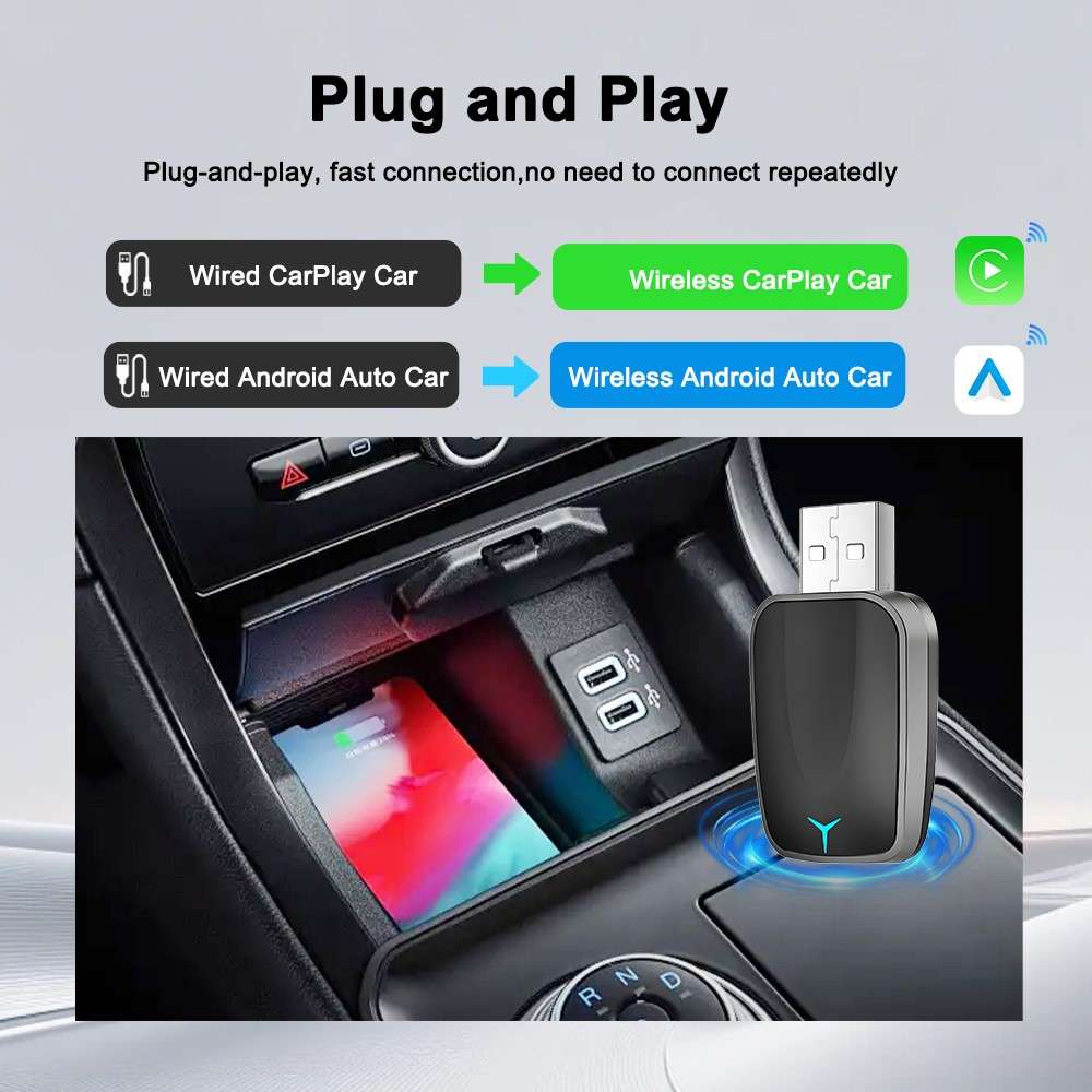 M34 2 in 1 AI Box Wireless Car Adapter for Upgrading Wired CarPlay / Android Auto to Wireless Comp
