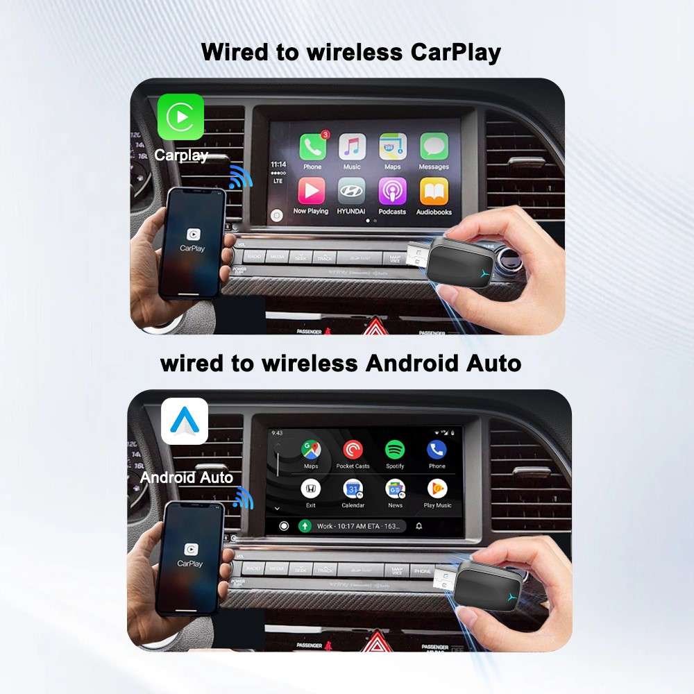M34 2 in 1 AI Box Wireless Car Adapter for Upgrading Wired CarPlay / Android Auto to Wireless Comp