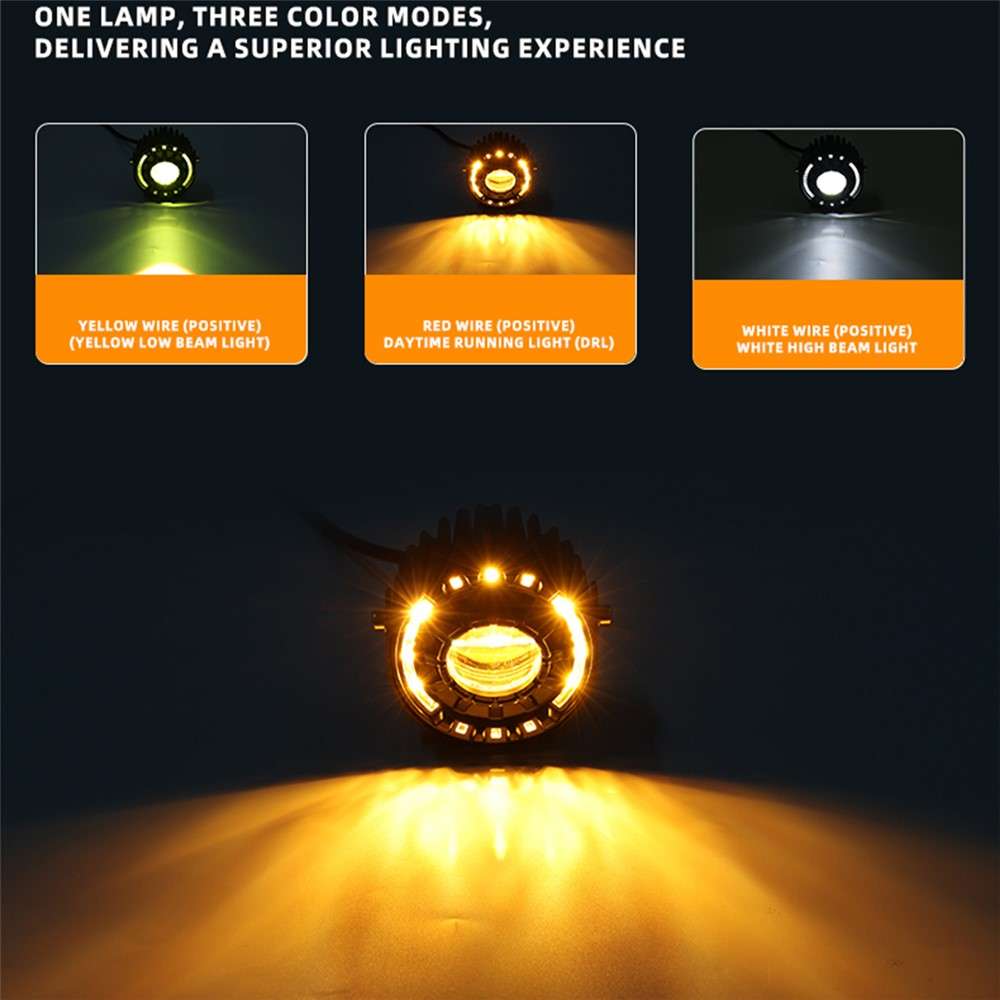 30W LED Motorcycle Headlight 3 Color Modes IP67 Waterproof Die Cast Aluminum Front Lamp