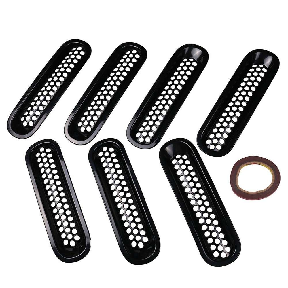 7Pcs For Jeep Wrangler JK 2007-2017 Car Front Grille Grill Mesh Inserts Guards Net