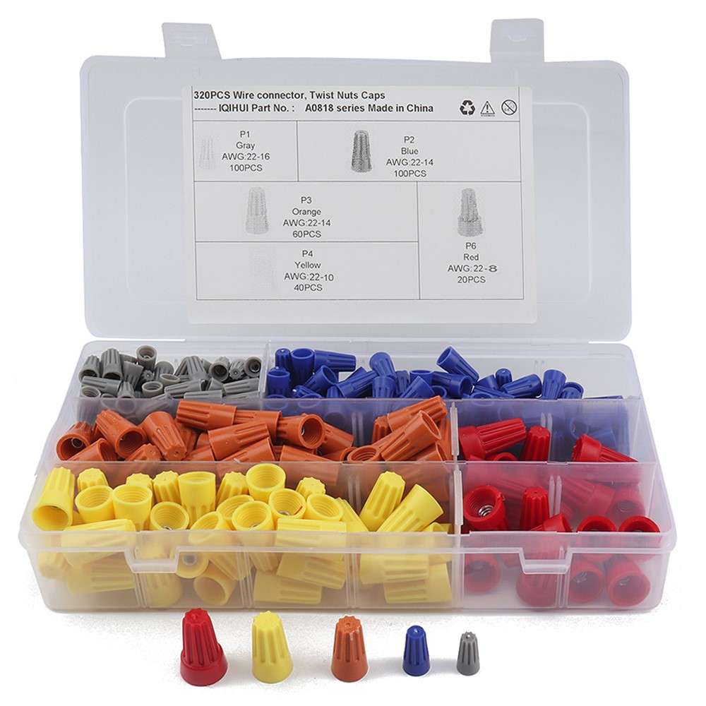 A0818 320Pcs PVC Insulated Wire Connector Twist Nuts Caps Assortment Kit