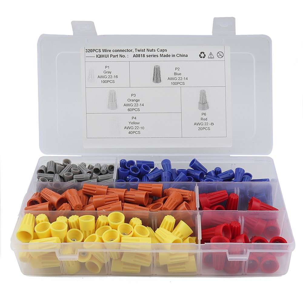 A0818 320Pcs PVC Insulated Wire Connector Twist Nuts Caps Assortment Kit