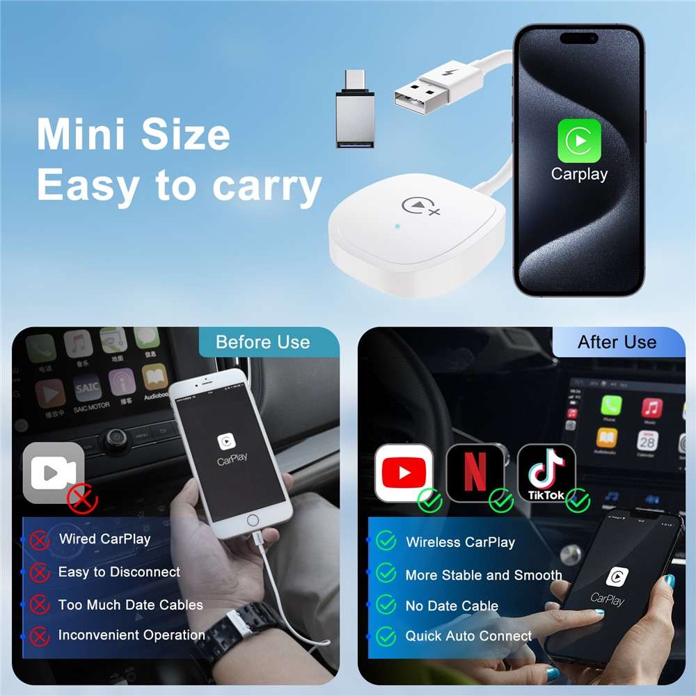 020-7+ Wireless Video / Car Play Adapter Car System Wired to Wireless Car Player Supports YouTube /