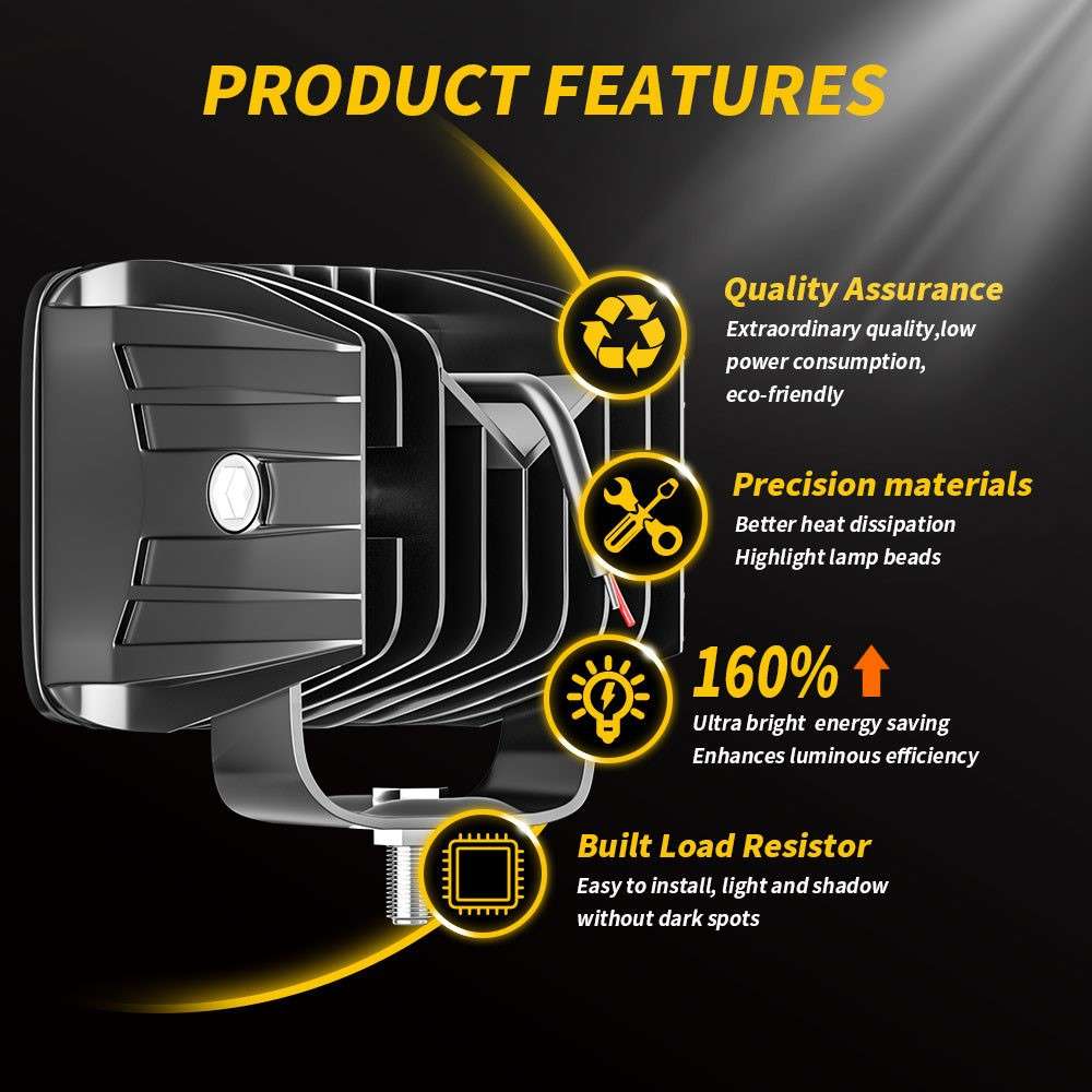 4-LED 12W Car SUV Off-Road Motorcycle Square Spotlight Waterproof Vehicle Headlight - White Light