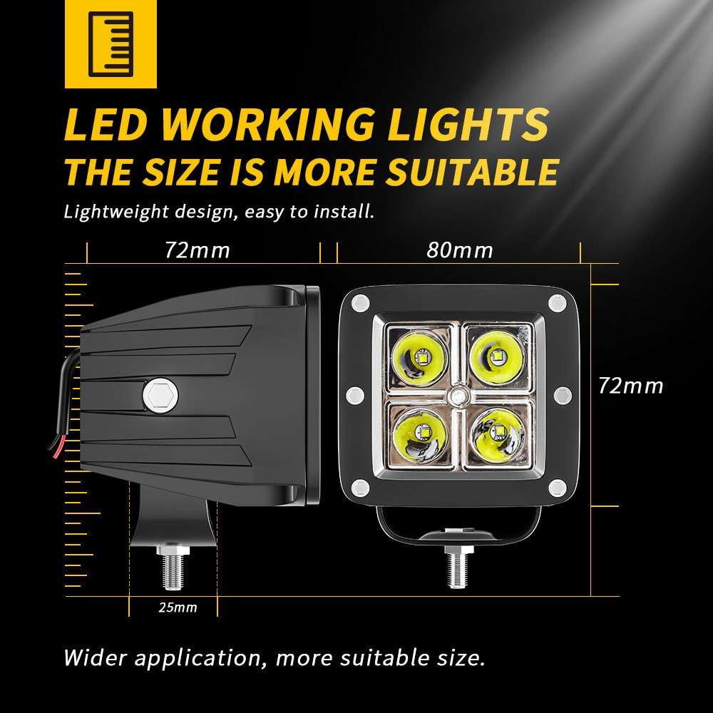 4-LED 12W Car SUV Off-Road Motorcycle Square Spotlight Waterproof Vehicle Headlight - White Light