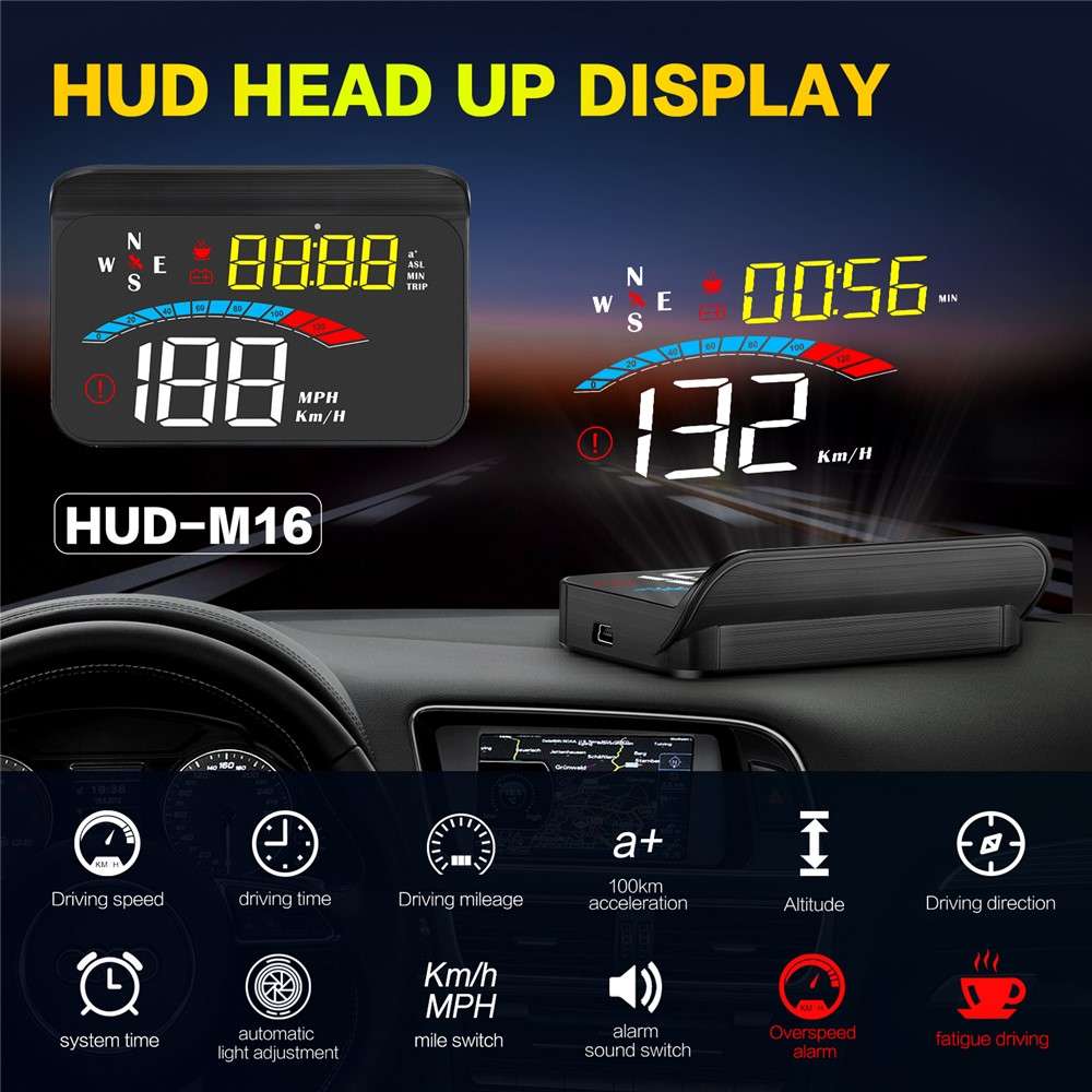 M16 Head-up Display Universal Car Speedometer HUD Projector LCD Display GPS Positioning