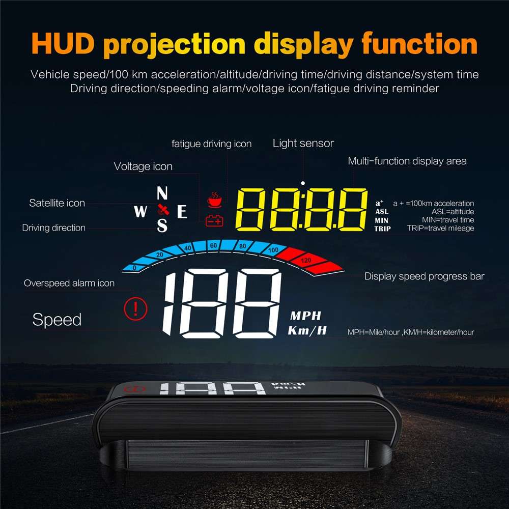 M16 Head-up Display Universal Car Speedometer HUD Projector LCD Display GPS Positioning