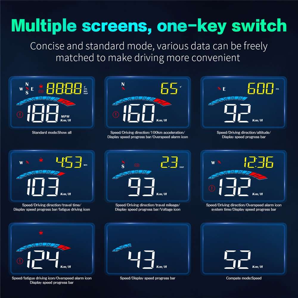 M16 Head-up Display Universal Car Speedometer HUD Projector LCD Display GPS Positioning