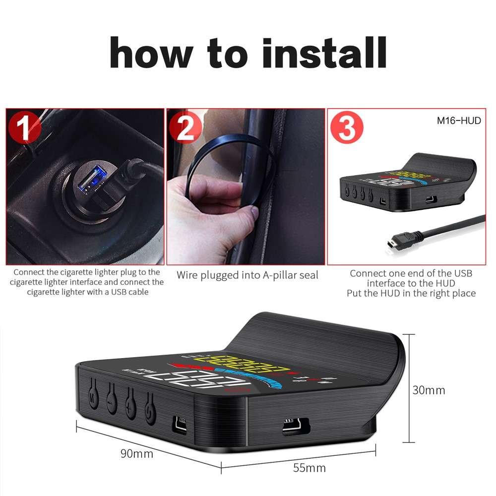 M16 Head-up Display Universal Car Speedometer HUD Projector LCD Display GPS Positioning