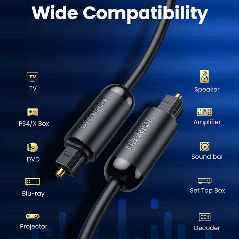 UGREEN 1m Toslink Digital Fiber Optical Audio Cable for Xbox 360 Soundbar Speaker Amplifier