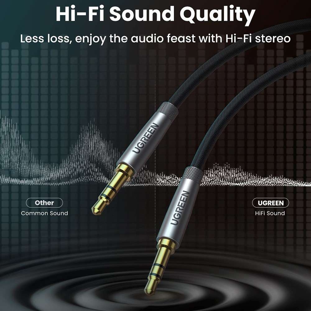 UGREEN 1m 3.5mm Jack Male to Male AUX Cord HiFi Sound Nylon Braided Audio Cable for Car Audio Headph