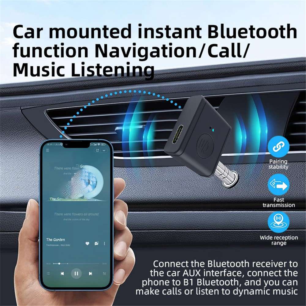 B1 3.5mm Car Audio Adapter HiFi Sound Hand-Free Call Bluetooth-compatible 5.3 AUX Receiver