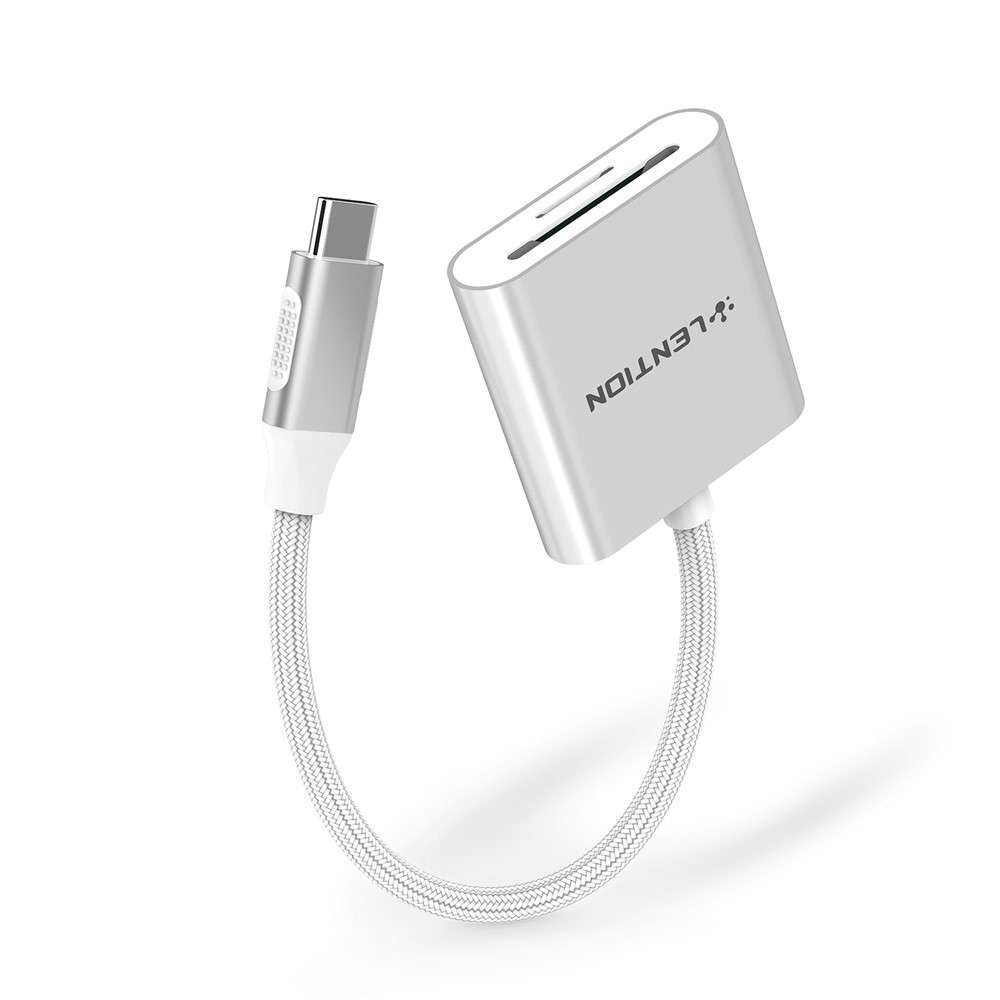 LENTION C8 USB-C to SD/Micro SD Card Reader Adapter Two Card Simultaneous - Silver