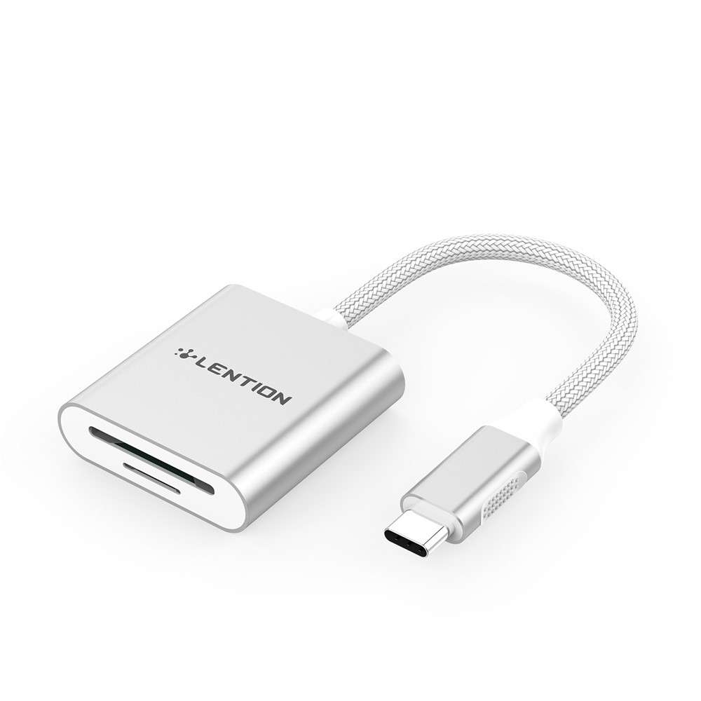 LENTION C8 USB-C to SD/Micro SD Card Reader Adapter Two Card Simultaneous - Silver
