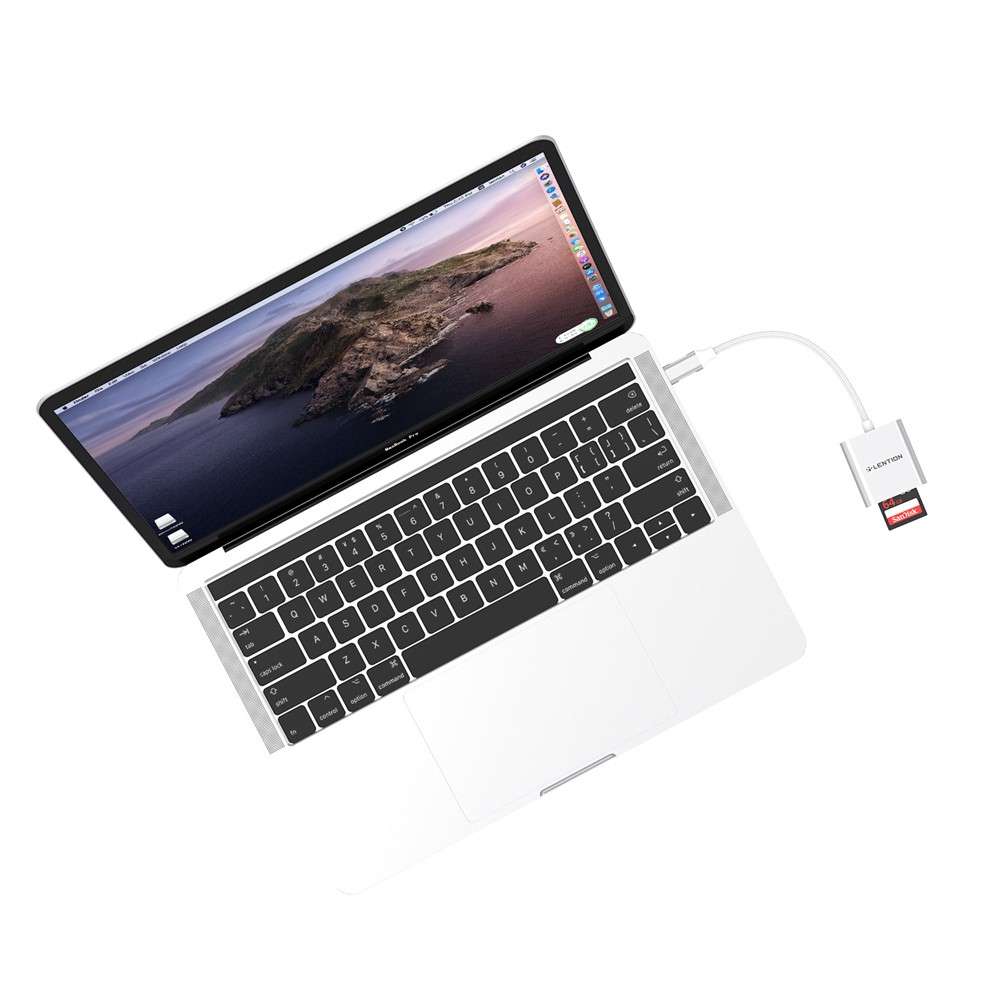LENTION C8 USB-C to SD/Micro SD Card Reader Adapter Two Card Simultaneous - Silver
