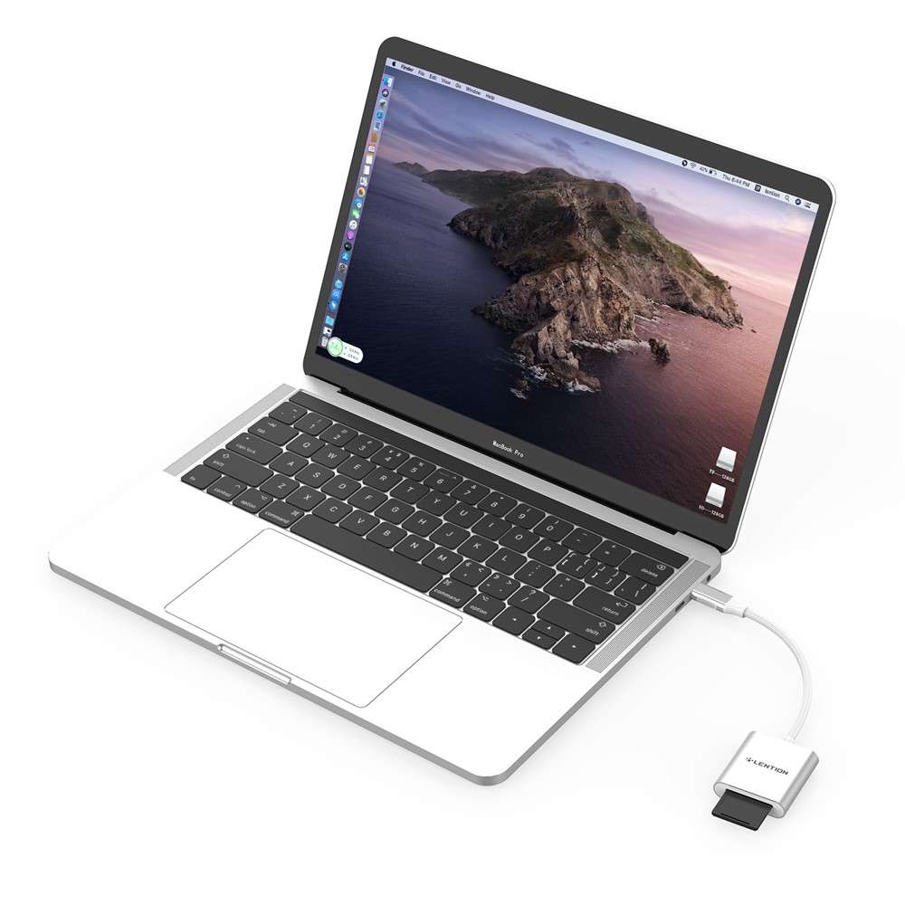 LENTION C8 USB-C to SD/Micro SD Card Reader Adapter Two Card Simultaneous - Silver