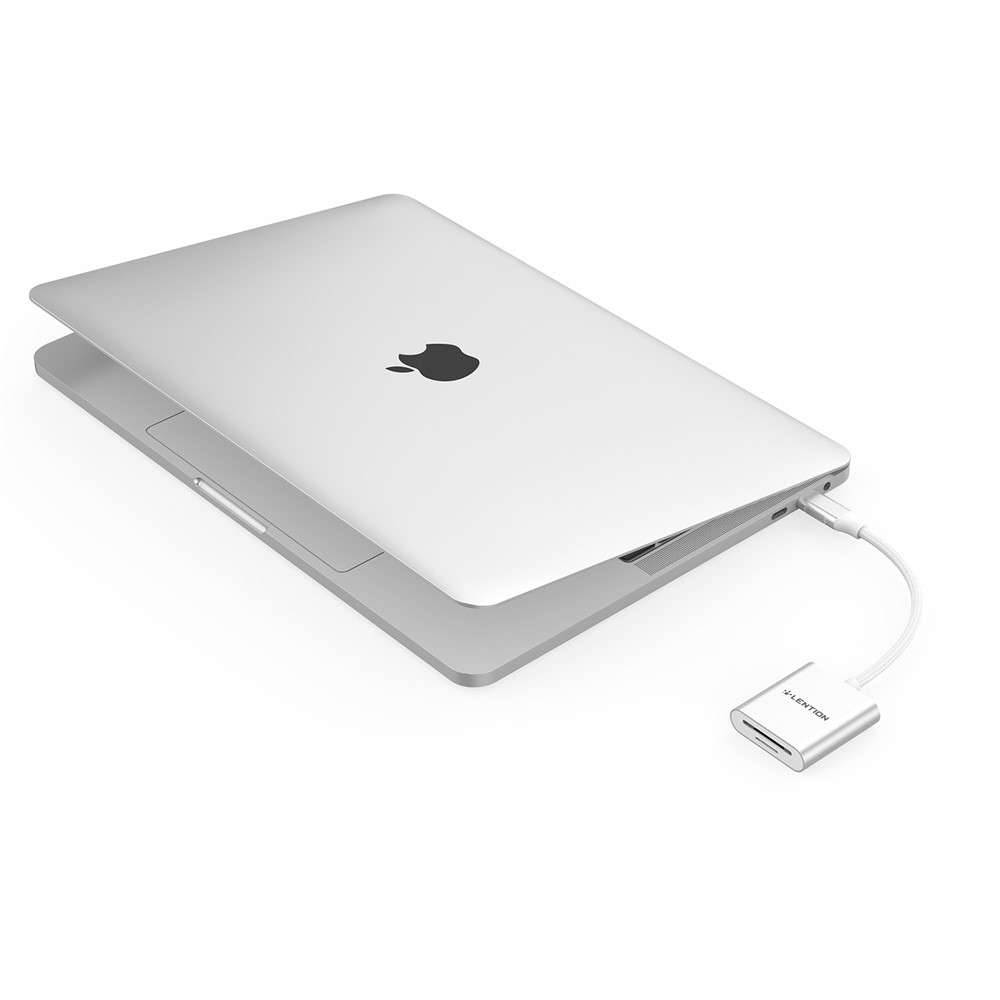 LENTION C8 USB-C to SD/Micro SD Card Reader Adapter Two Card Simultaneous - Silver