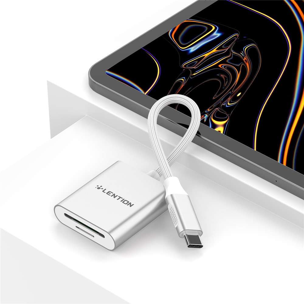 LENTION C8 USB-C to SD/Micro SD Card Reader Adapter Two Card Simultaneous - Silver