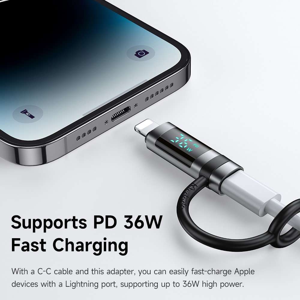 MCDODO OT-2610 MDD Digital Display PD Adapter USB-C Female to iP Male 36W Fast Charging Converter
