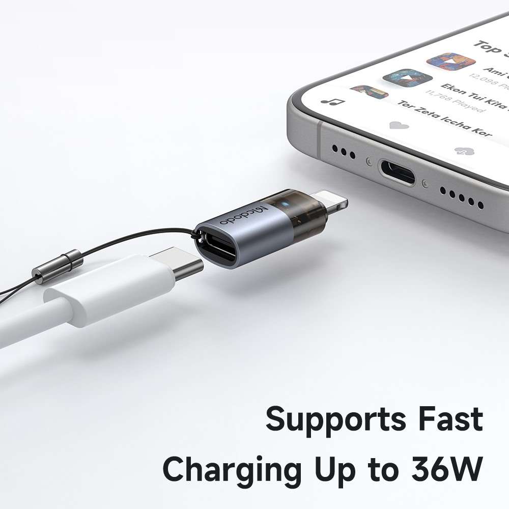 MCDODO OT-7630 MDD USB-C Female to iP Male Adapter with LED Light PD 36W Fast Charging Converter