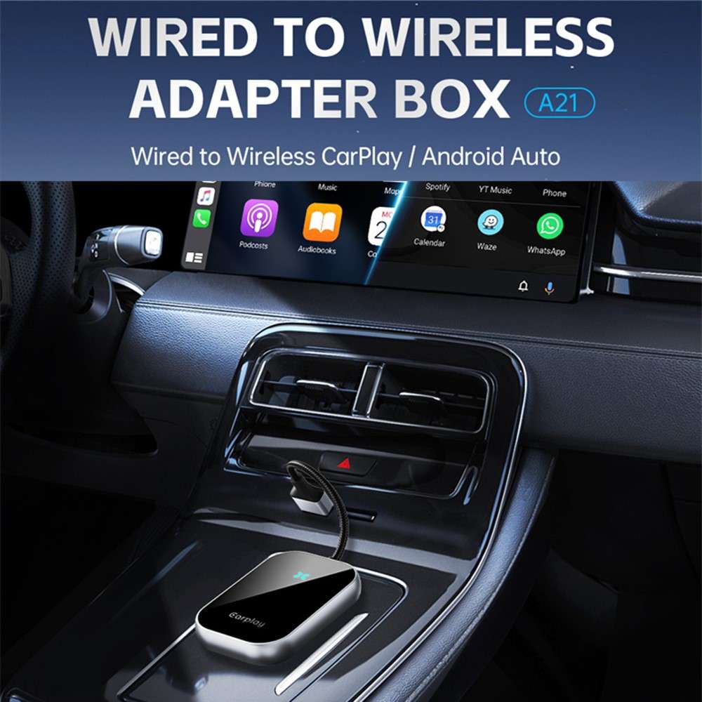 A21 Dual Band WiFi Bluetooth-compatible Car Android Auto Adapter Carplay Box Wired to Wireless Dongl