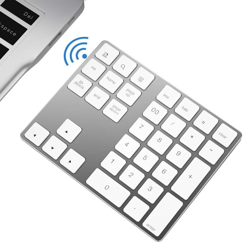 Aluminium 34-Key Wireless Numeric Bluetooth-compatible Keyboard Keypad for Windows/iOS/Android - Sil