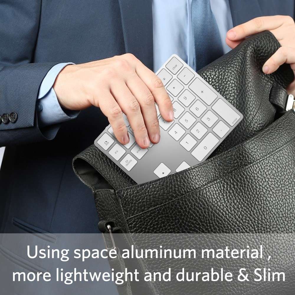 Aluminium 34-Key Wireless Numeric Bluetooth-compatible Keyboard Keypad for Windows/iOS/Android - Sil