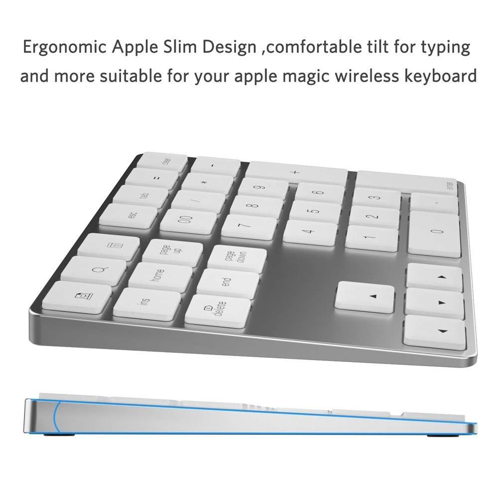 Aluminium 34-Key Wireless Numeric Bluetooth-compatible Keyboard Keypad for Windows/iOS/Android - Sil