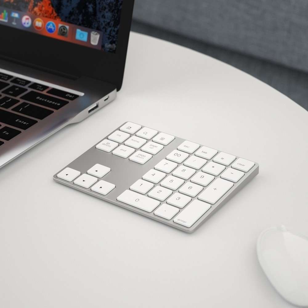 Aluminium 34-Key Wireless Numeric Bluetooth-compatible Keyboard Keypad for Windows/iOS/Android - Sil