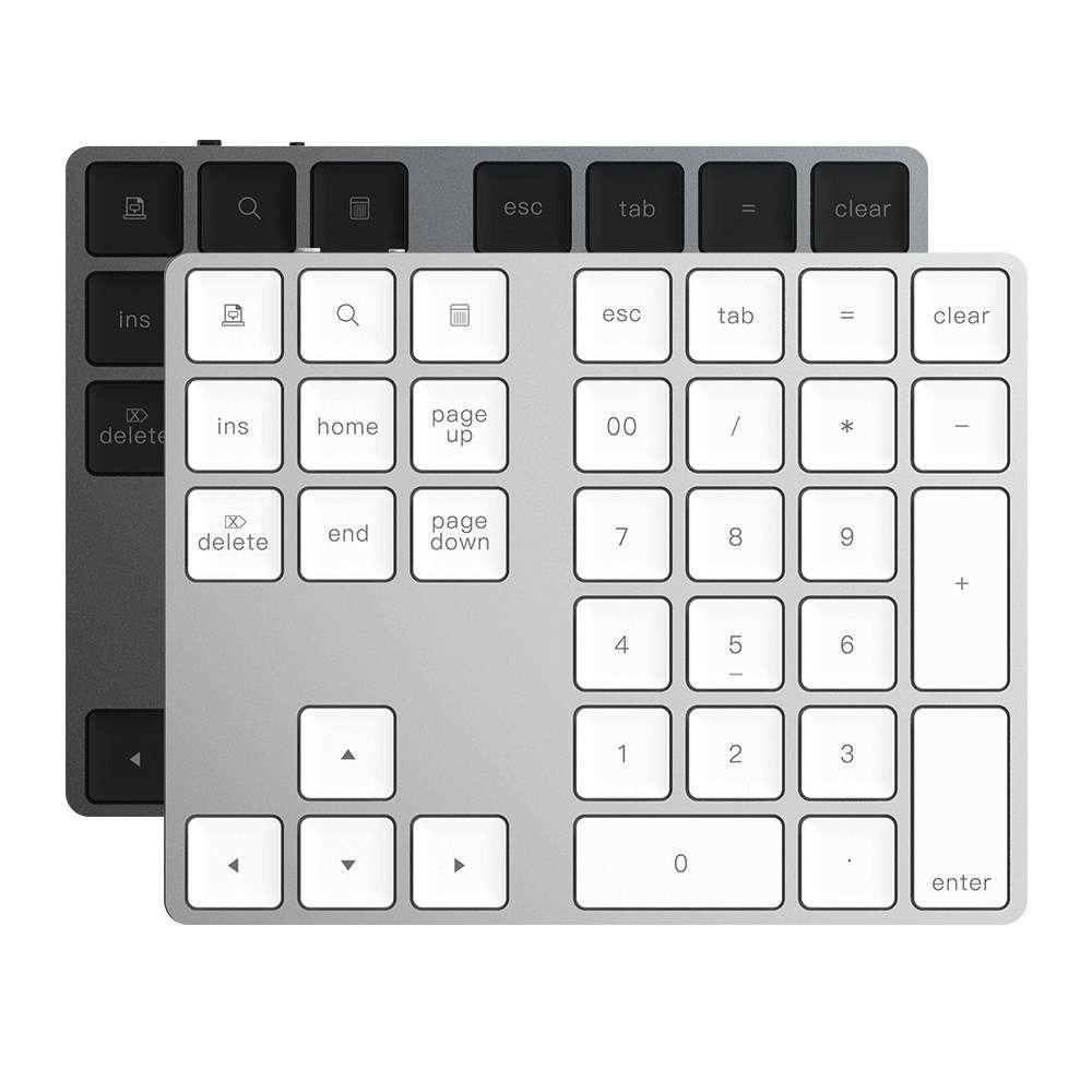 Aluminium 34-Key Wireless Numeric Bluetooth-compatible Keyboard Keypad for Windows/iOS/Android - Sil