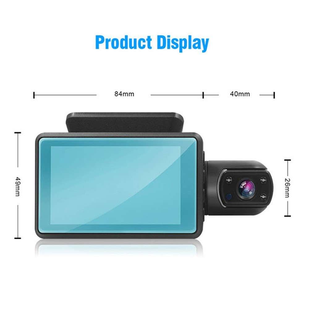 1296P DVR Dash Camera Front and Inside Dual Camera Car Dashcam 3 inch Gravity Sensing IPS Screen Dri