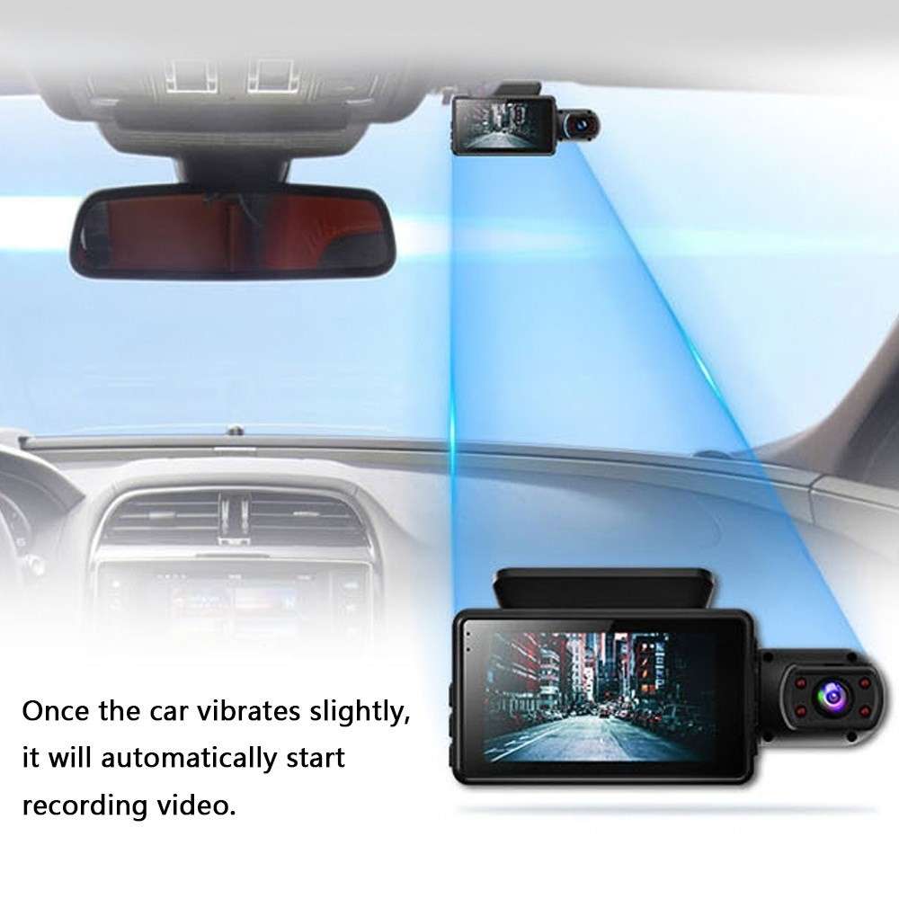 1296P DVR Dash Camera Front and Inside Dual Camera Car Dashcam 3 inch Gravity Sensing IPS Screen Dri