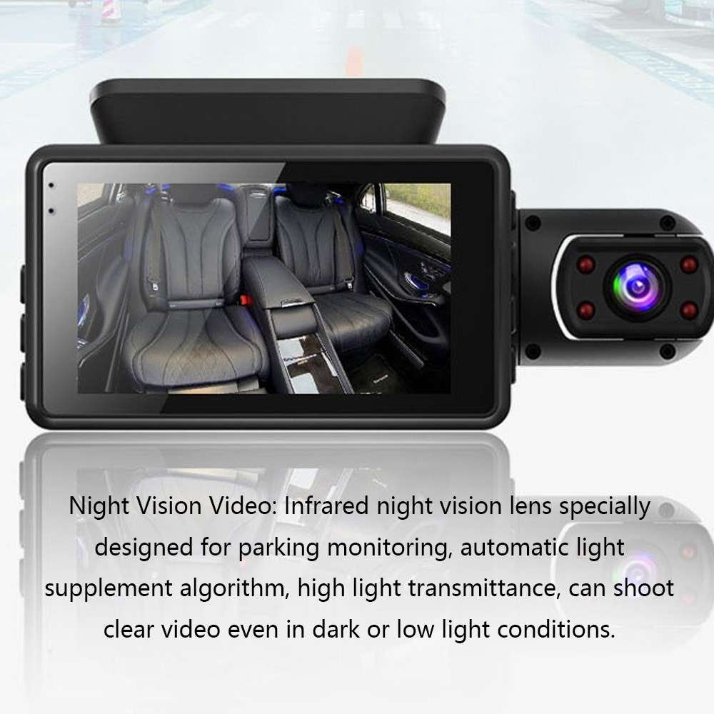 1296P DVR Dash Camera Front and Inside Dual Camera Car Dashcam 3 inch Gravity Sensing IPS Screen Dri