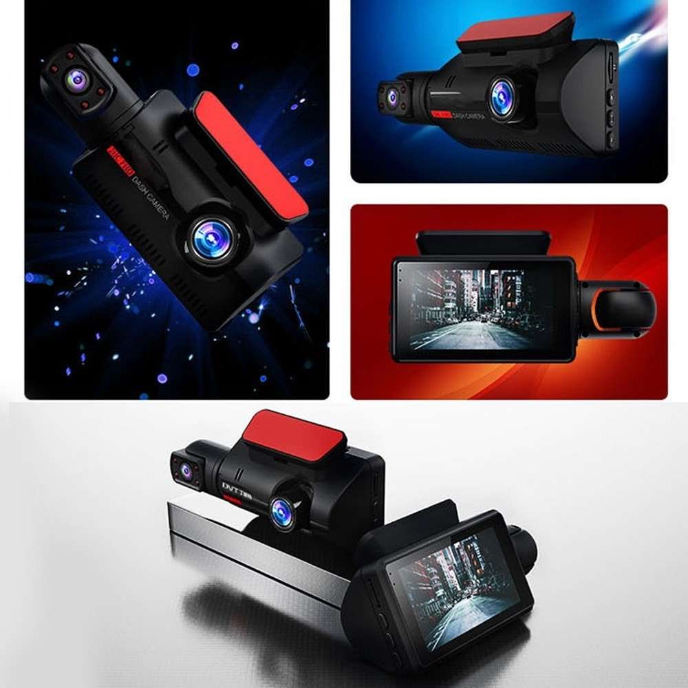 1296P DVR Dash Camera Front and Inside Dual Camera Car Dashcam 3 inch Gravity Sensing IPS Screen Dri
