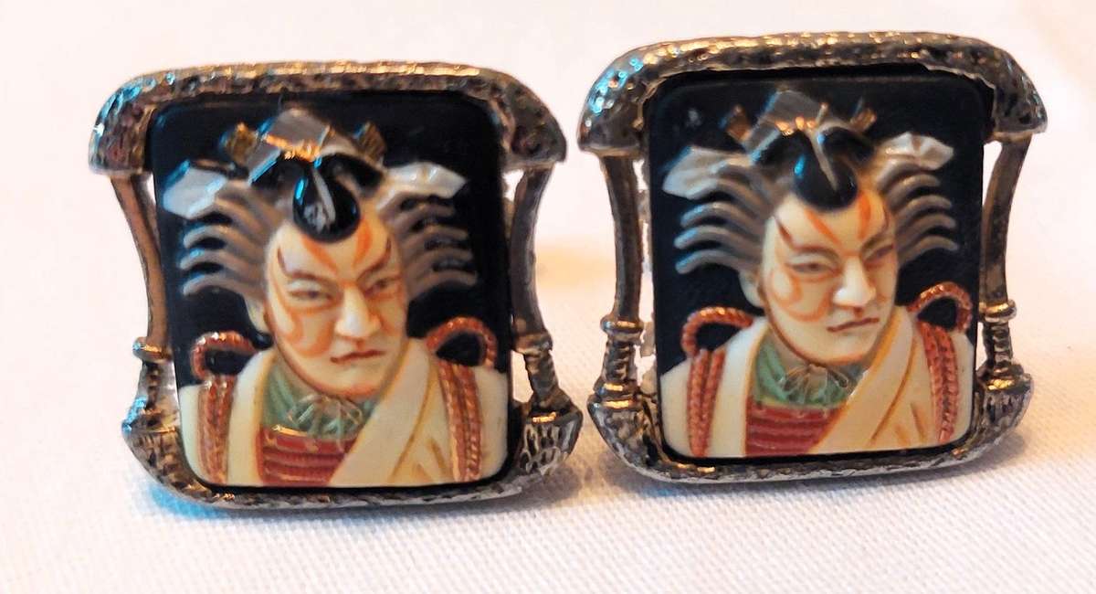 Vintage Japanese Arita Toshikane - Metal -Samurai Warrior cufflinks
