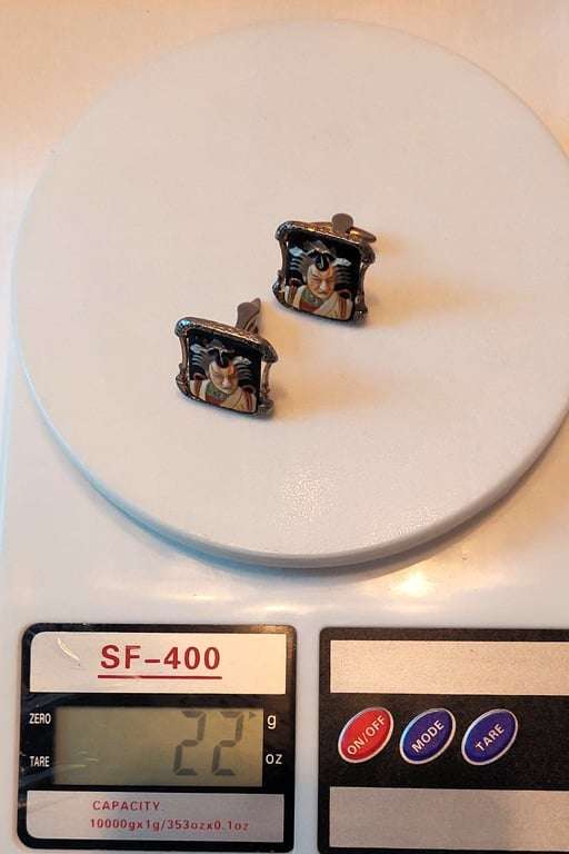 Vintage Japanese Arita Toshikane - Metal -Samurai Warrior cufflinks