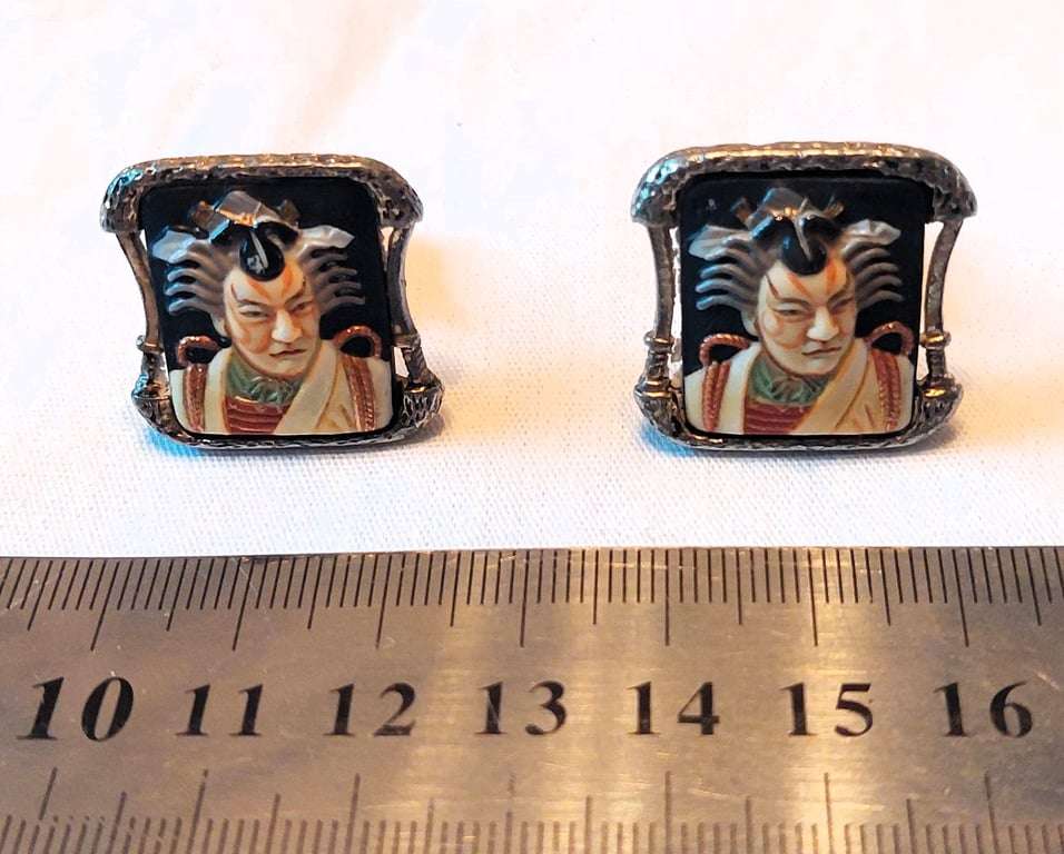 Vintage Japanese Arita Toshikane - Metal -Samurai Warrior cufflinks