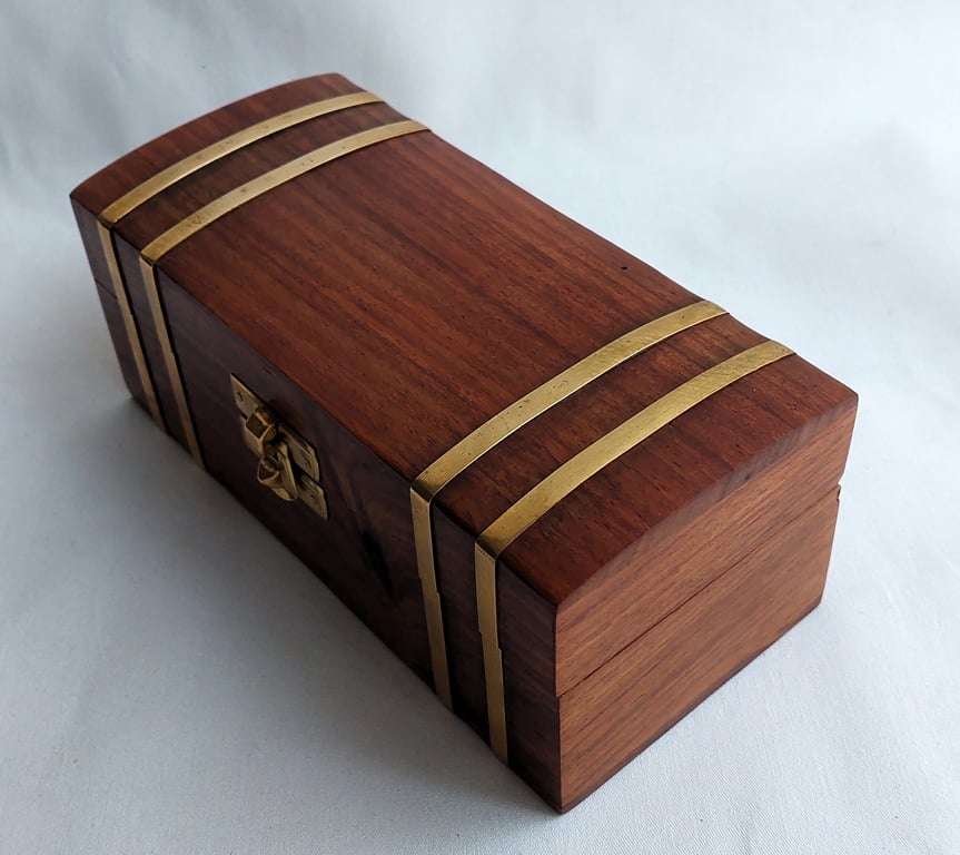 Decorative Nautical Set - Brass telescope, magnifying glass and compass in a wooden treasure chest