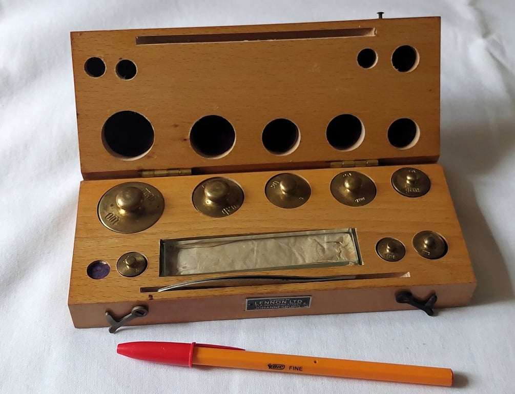 Vintage set of weights for a lab balance scale made in Germany