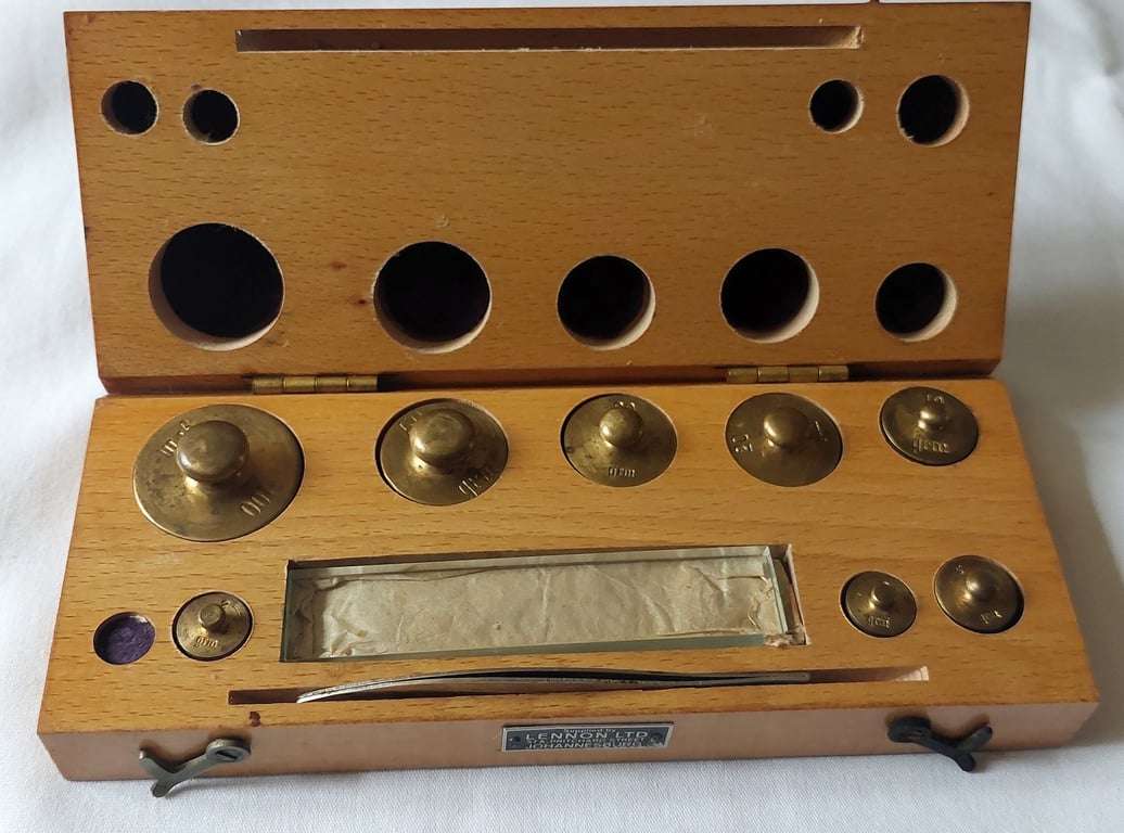 Vintage set of weights for a lab balance scale made in Germany