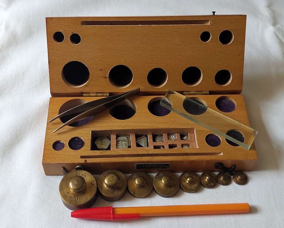 Vintage set of weights for a lab balance scale made in Germany