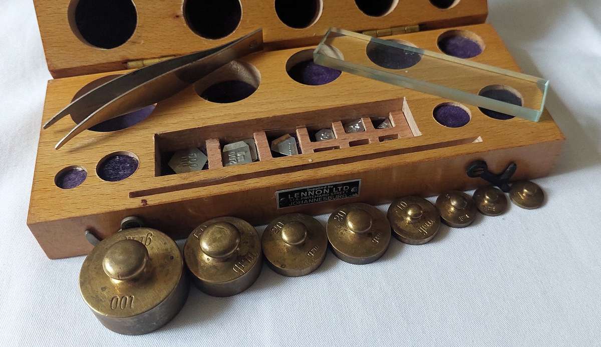 Vintage set of weights for a lab balance scale made in Germany