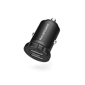 Mini Car Charger Lifetime Warranty RAVPower 24W 4.8A Ultra Compact Aluminum Alloy Dual USB Car Adapt