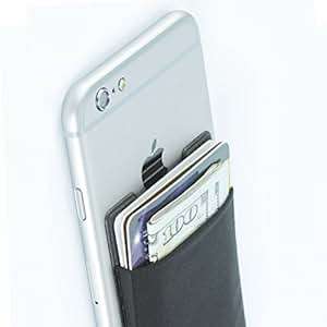 ARKTEK Phone Wallet Stick On Cell Phone Case Adhesive Lycra Spandex Credit Card Universal Holder Bla