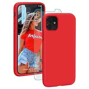 ProBien Case iPhone 11 iPhone 11 Case Tempered Glass Screen Protector Anti-Yellow Ant (Red)