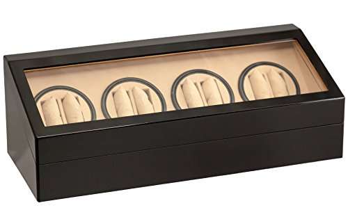 8+12 BLACK WOOD AUTOMATIC DUAL QUAD WATCH WINDER TWELVE DISPLAY STORAGE BOX