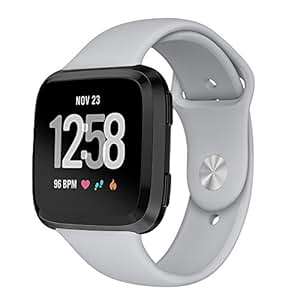 Kmasic Sport BCompatible Fitbit Versa Soft Silicone Strap Replacement Wristbfo (Small)(Gray)