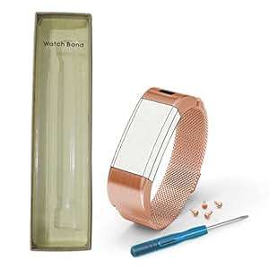 Gosuper Milanese Stainless Steel Replacement Strap Garmin Vivosmart HR+ (rose gold-steel)
